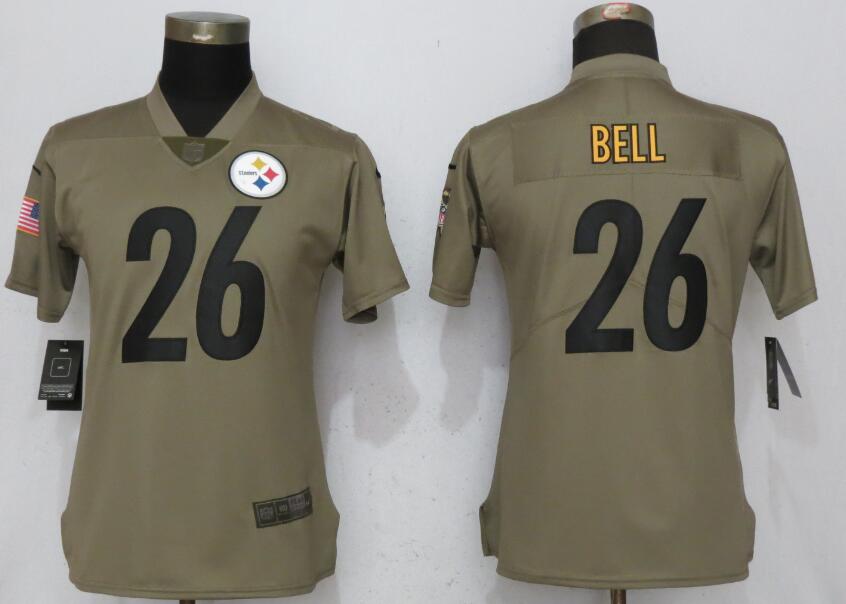 Women Pittsburgh Steelers #26 Bell Nike Olive Salute To Service Limited NFL Jerseys->pittsburgh steelers->NFL Jersey
